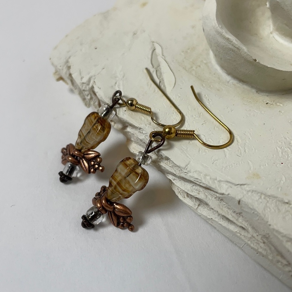 Earrings Stone Heart with Copper Accents